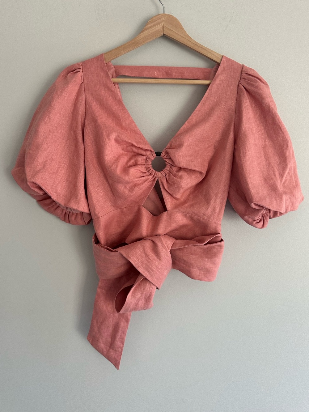 Jets Australia 100% Linen Jetset Puff Sleeve Wrap Around Top Women’s Size 6